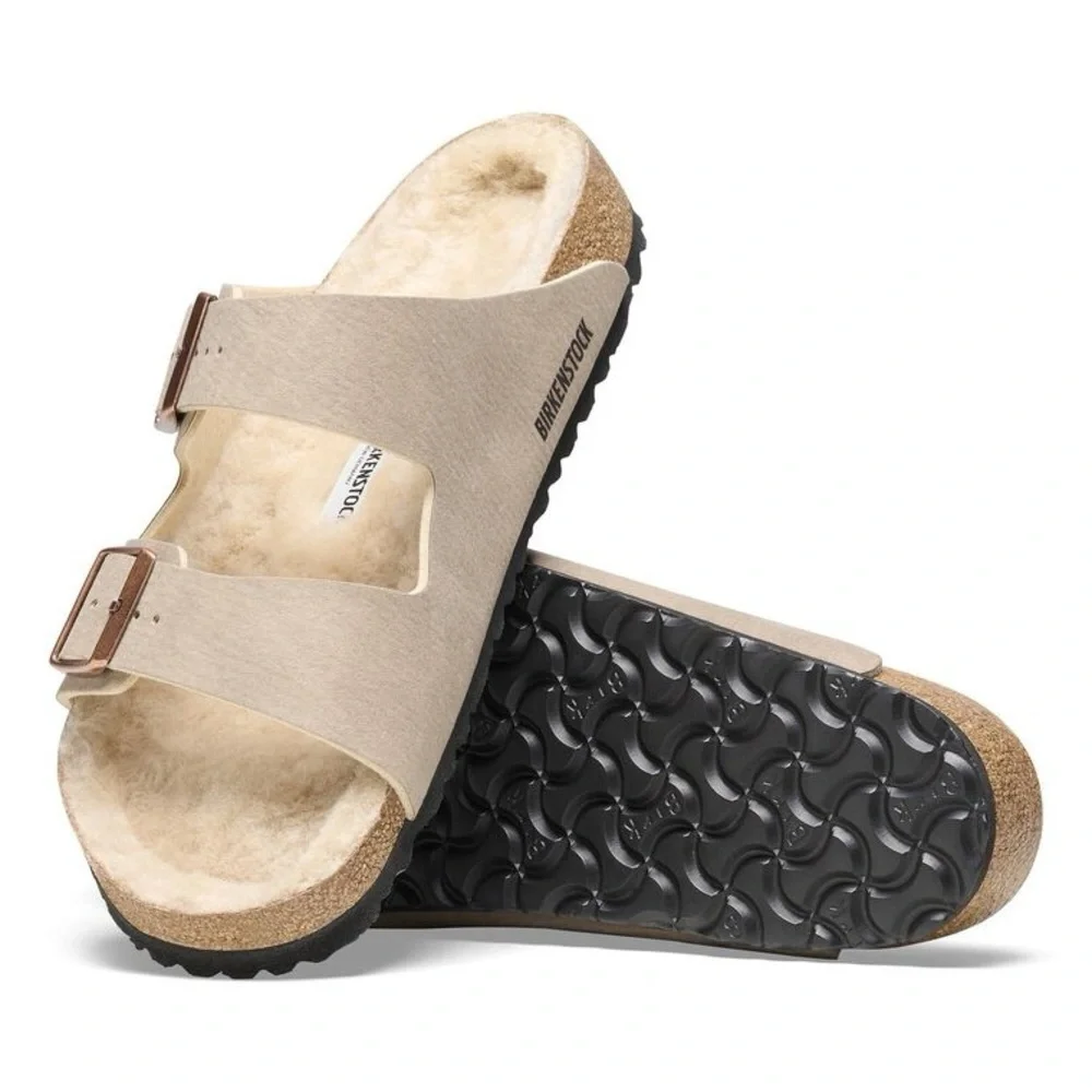 NWT Birkenstock Arizona Shearling in Desert Dust Gray Taupe Size 45